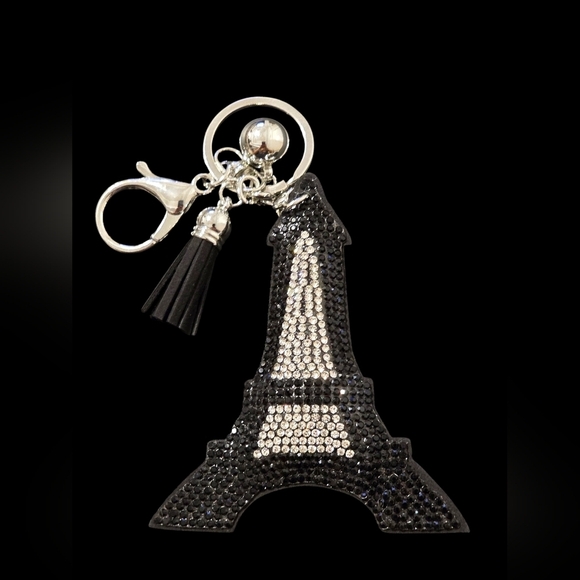 charmed by slg Accessories - Elegant Black and Silver Eiffel Tower Bag Charm Keychain